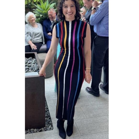 VICTOR GLEMAUD Rainbow Striped Mock Neck Sleeveless Sheath Dress Size XS - Picture 15 of 16